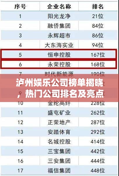 泸州娱乐公司榜单揭晓，热门公司排名及亮点一网打尽！